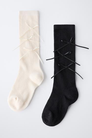 2-PACK OF LONG SOCKS WITH BOWS - Black / White by Zara - Image 3