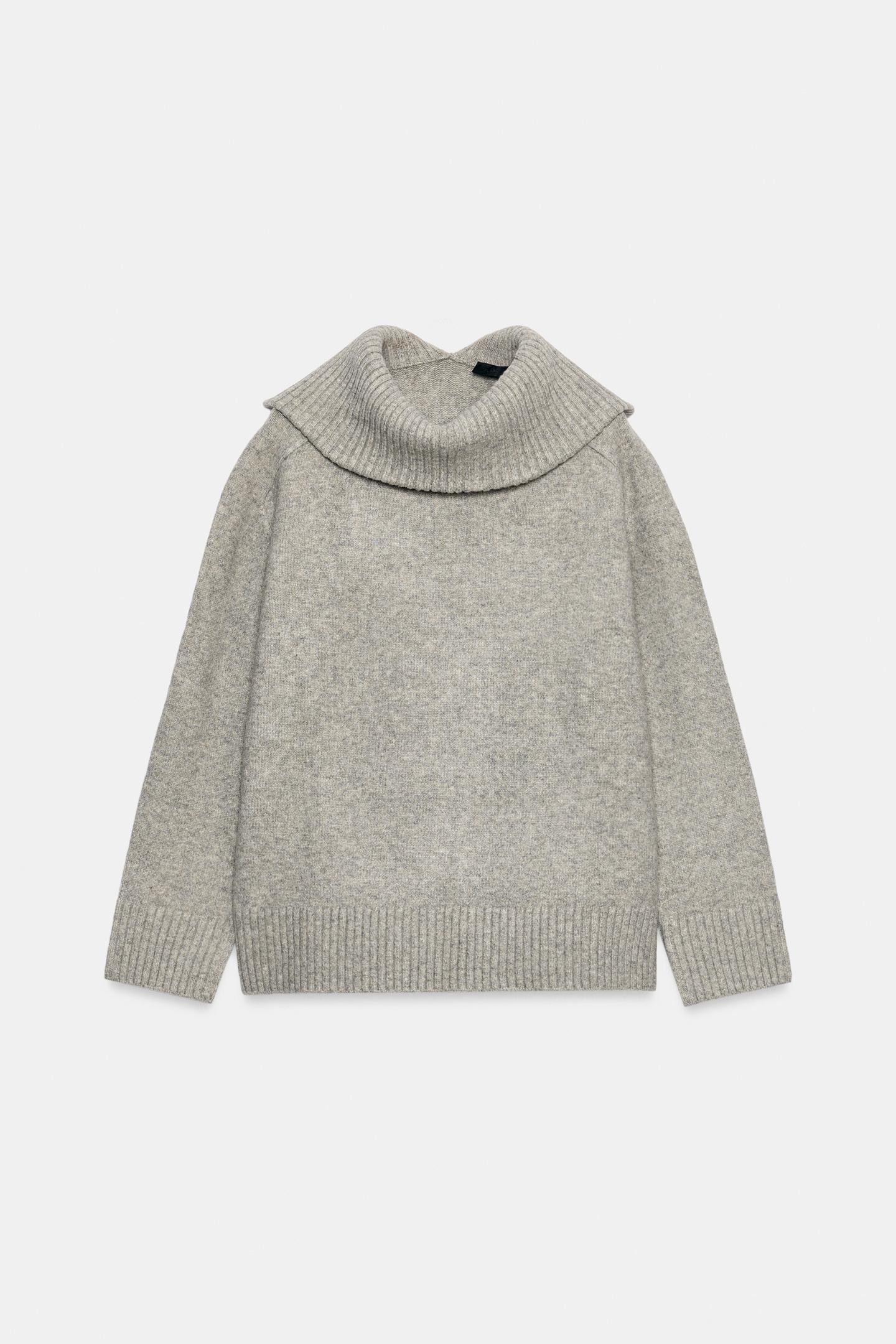 Женский свитер Zara Lapel Collar Knit, цвет: Серый меланжевый — фото 7