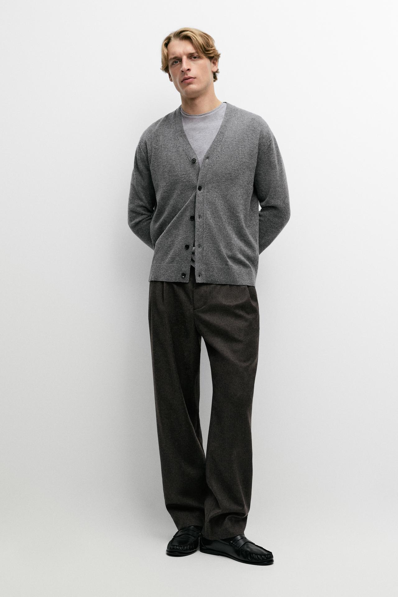 100% wool knit button cardigan — Gray / Beige