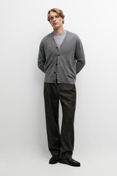 100% wool knit button cardigan — Gray / Beige 1