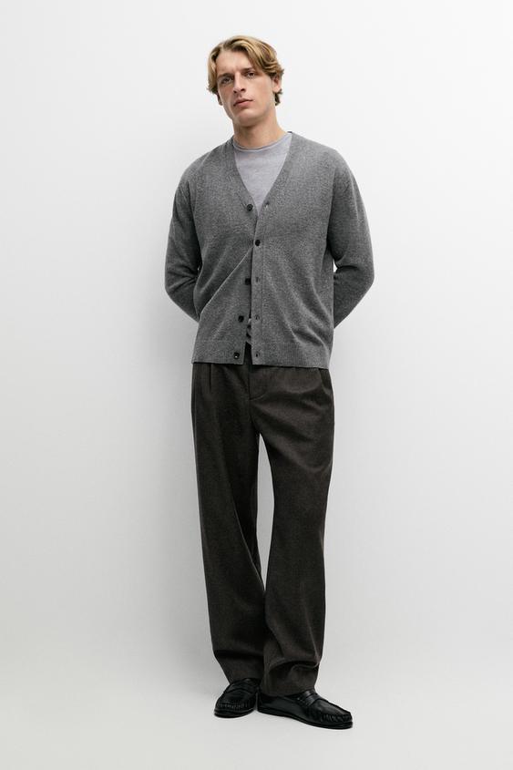 Zara 100% wool knit button cardigan - Gray / Beige - Image 0