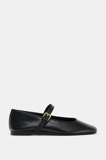 Zara 真皮平底芭蕾鞋 50TH ANNIVERSARY - 黑色