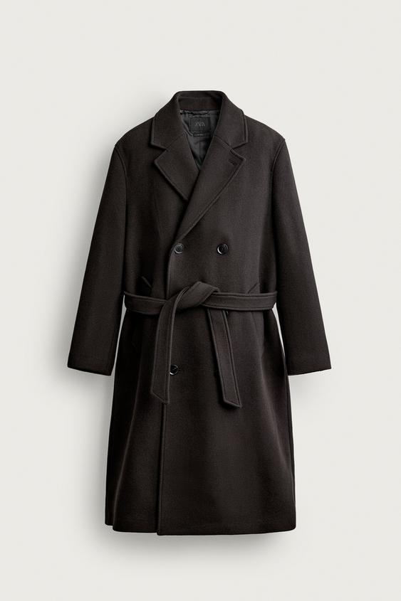 MANTEAU À BOUTONNAGE CROISÉ AVEC LAINE ET CEINTURE - Marron de Zara - Image 6