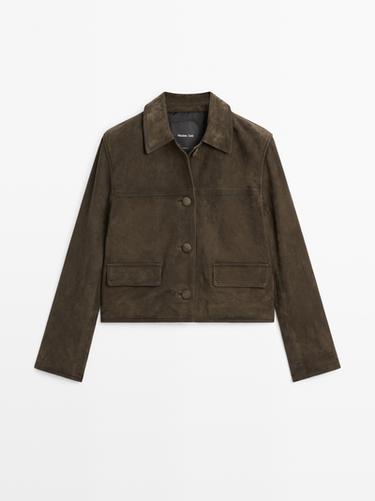 Chaqueta piel ante botones forrados - Verde de Zara - Imagen 0