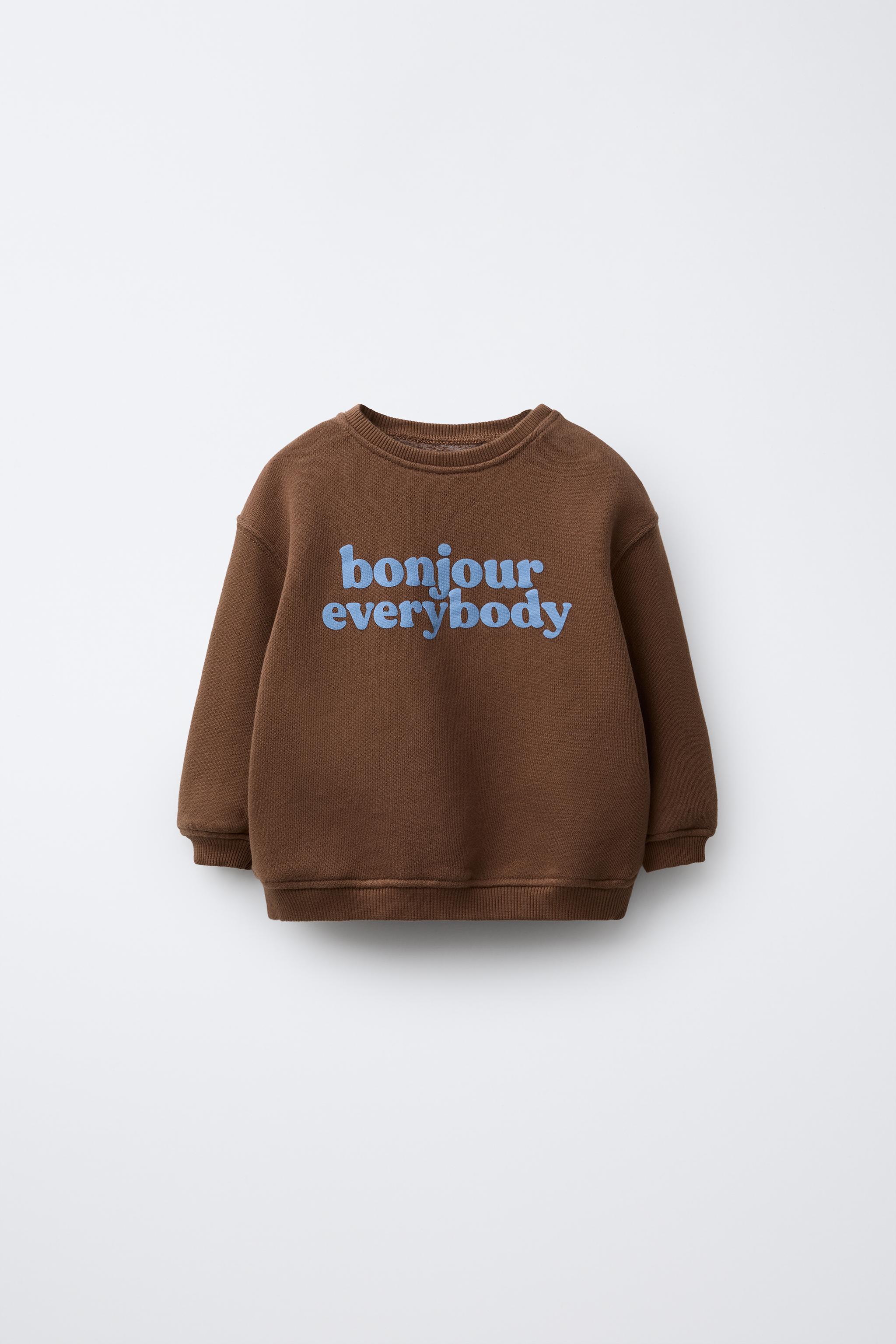 ZARA クロップドパーカー テキストプリント クロップド丈テキストスウェットシャツ - エクリュ | ZARA Japan