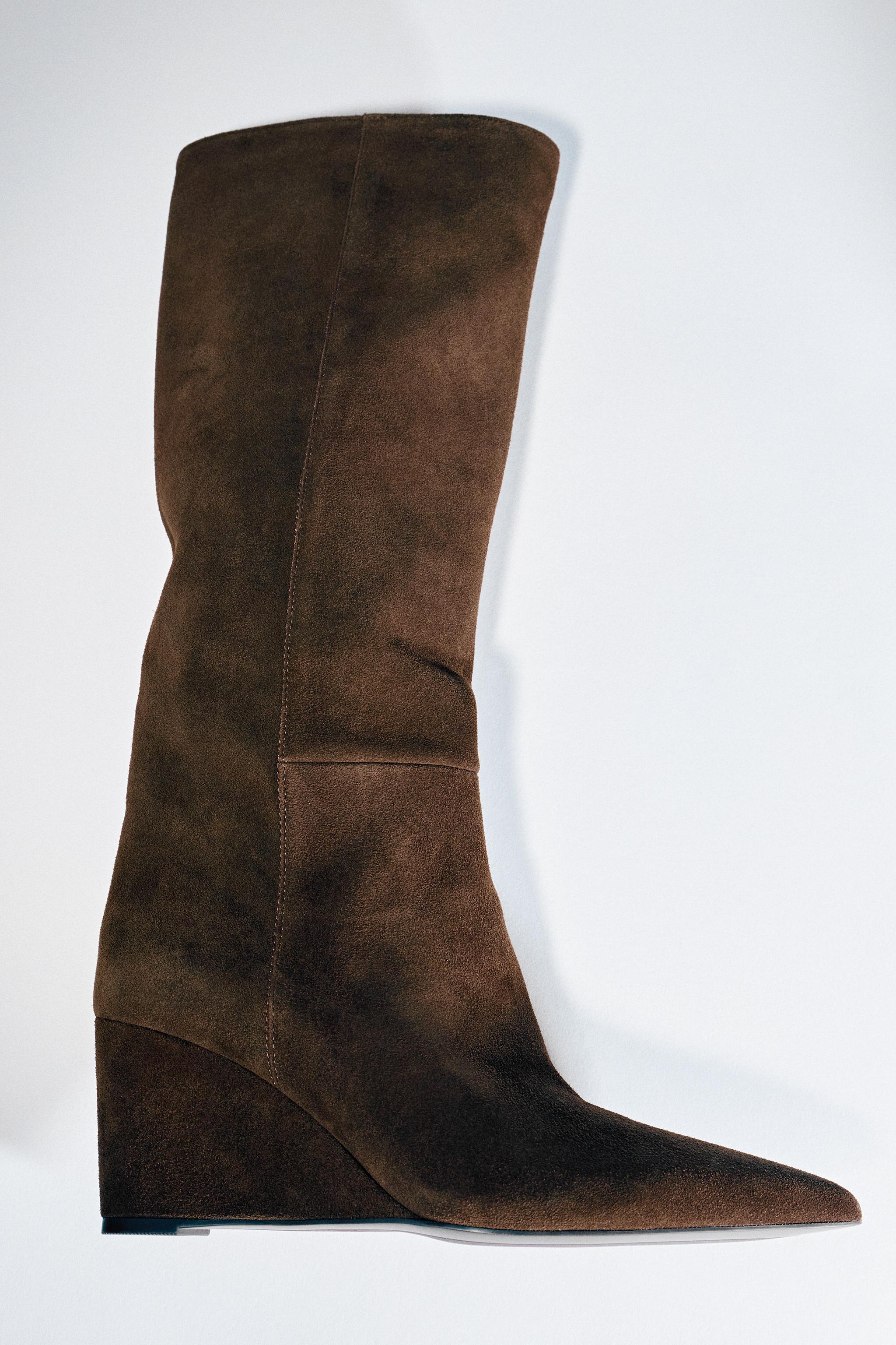 SPLIT SUEDE WEDGE BOOTS