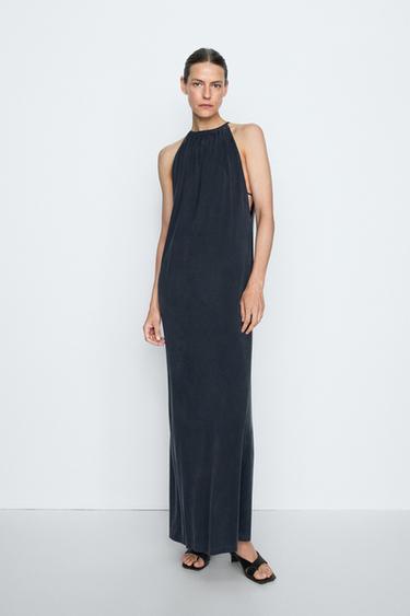 Zara Flowing midi dress with pleats - STUDIO - Blue - Image 0