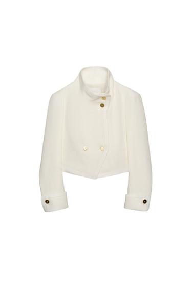 Zara ZW COLLECTION LIMITED EDITION CONTRASTING CROPPED JACKET - Ecru