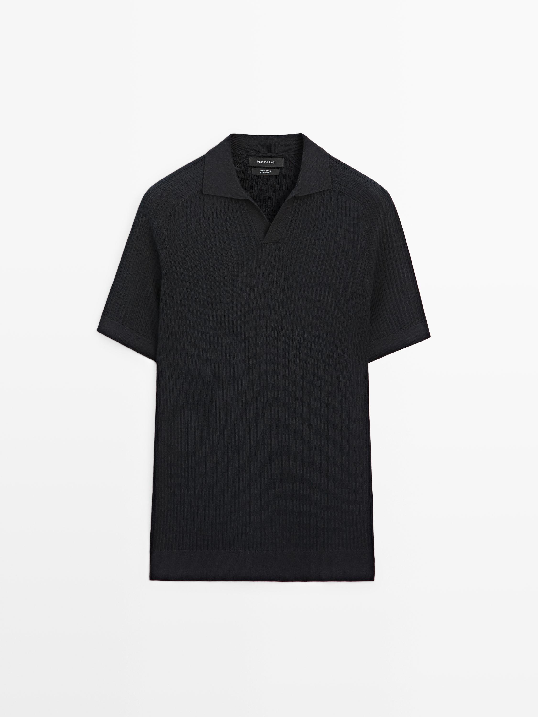 Pull polo en maille côtelée de coton