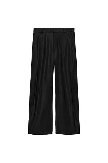 Zara 飄逸打褶長褲 - 黑色