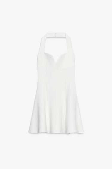 VESTIDO CORTO HALTER INTERLOCK - Crudo de Zara
