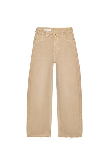 TRF MID-WAIST FOLDED WAIST JEANS - camel by Zara