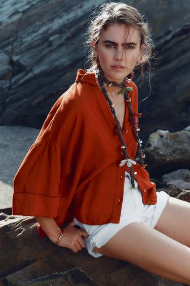 CAMISA MANGA ANCHA CON LINO - Terracota de Zara