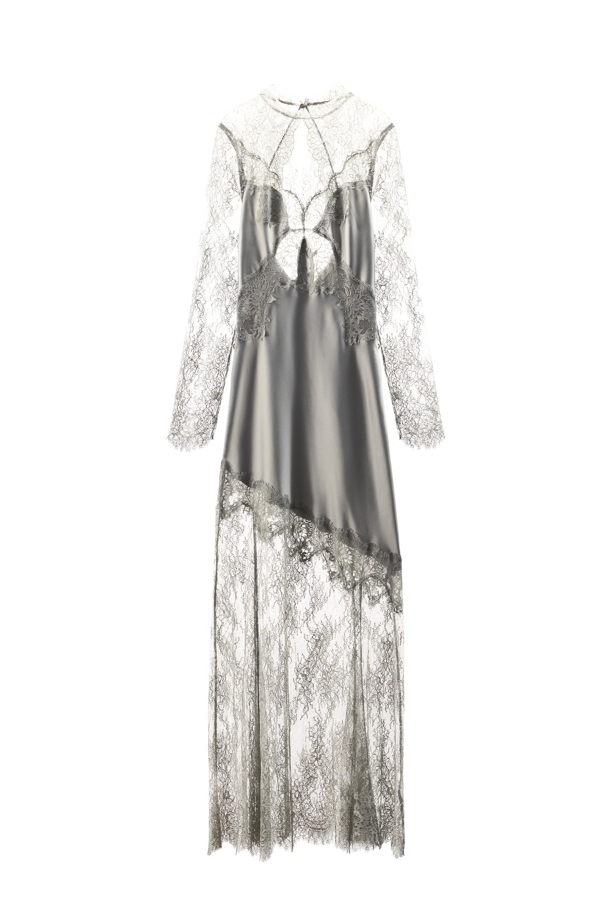 gray lace dress with sleeves Sexy Grey Long Sleeves Lace Tulle Party Evening Dress (02202108)