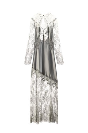 ROBE LONGUE SATINÉE DENTELLE ZW COLLECTION - Gris de Zara
