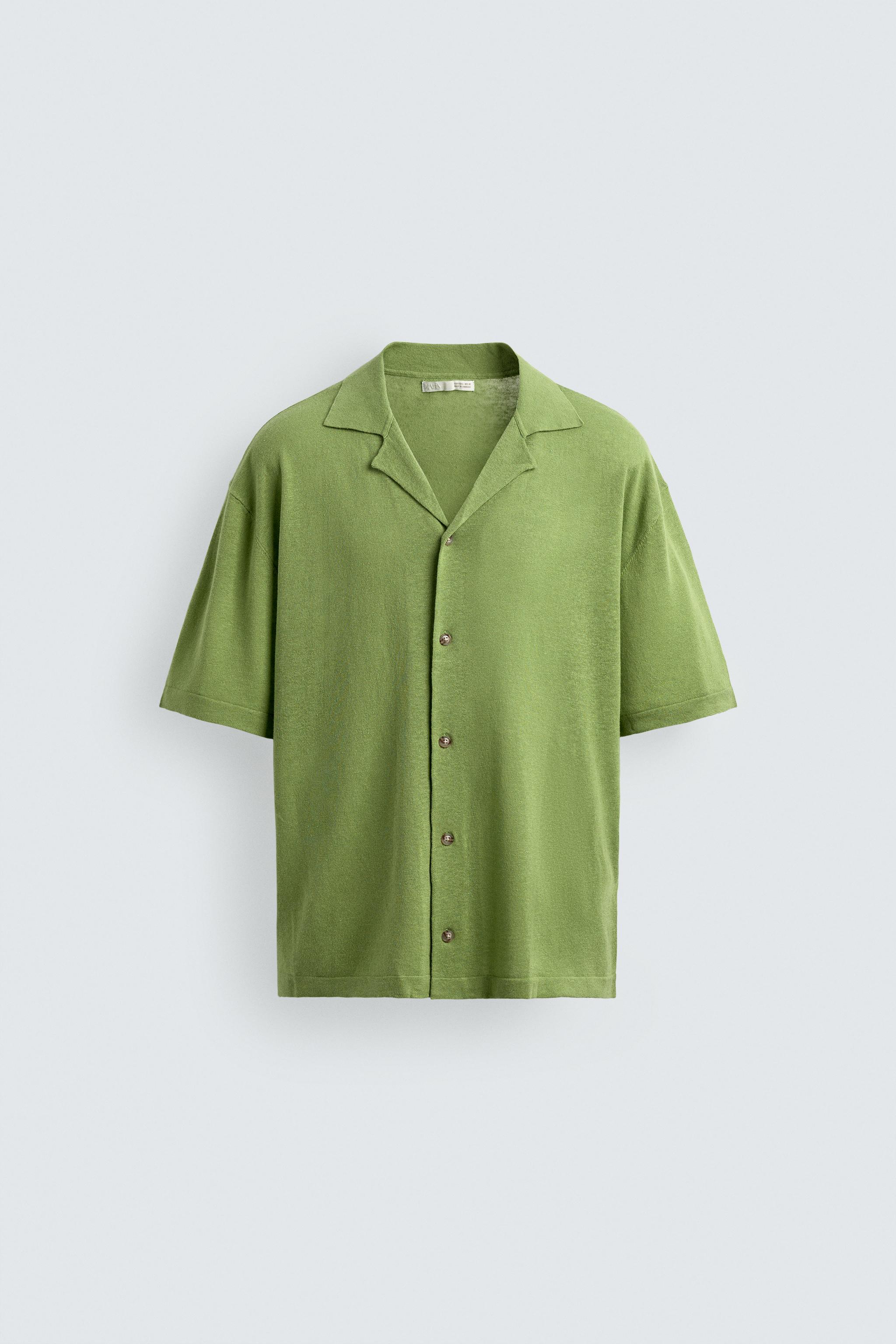 LINEN/COTTON KNIT SHIRT — Light green