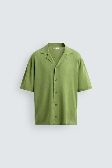 ÁO SƠ MI VẢI LINEN - COTTON DỆT KIM - Màu xanh nhạt từ Zara