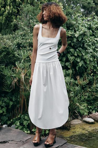 فستان ميدي ممزوج - أبيض مكسور الخاص بـ Zara