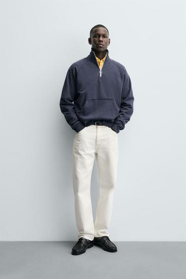 SWEAT COL ZIPPÉ - Bleu de Zara