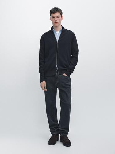 Zara Cotton zip-up knit cardigan - Navy blue