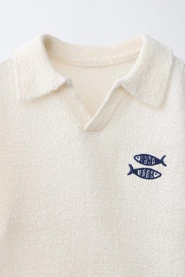 POLO BRODÉ POISSONS - Écru de Zara - Image 2