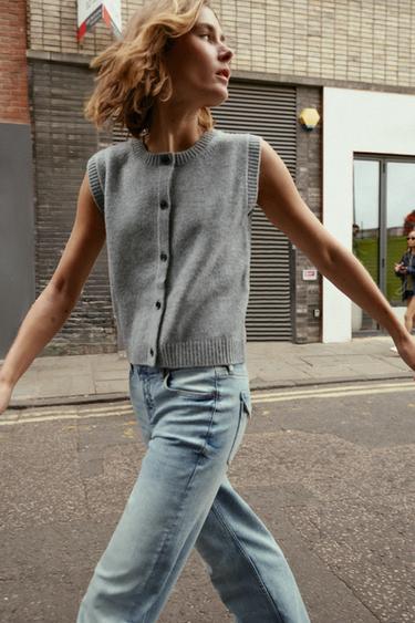 Zara SOFT KNIT VEST - Gray marl