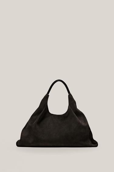 Sac cabas moyen en croûte de cuir - ÉDITION LIMITÉE - Marron de Zara