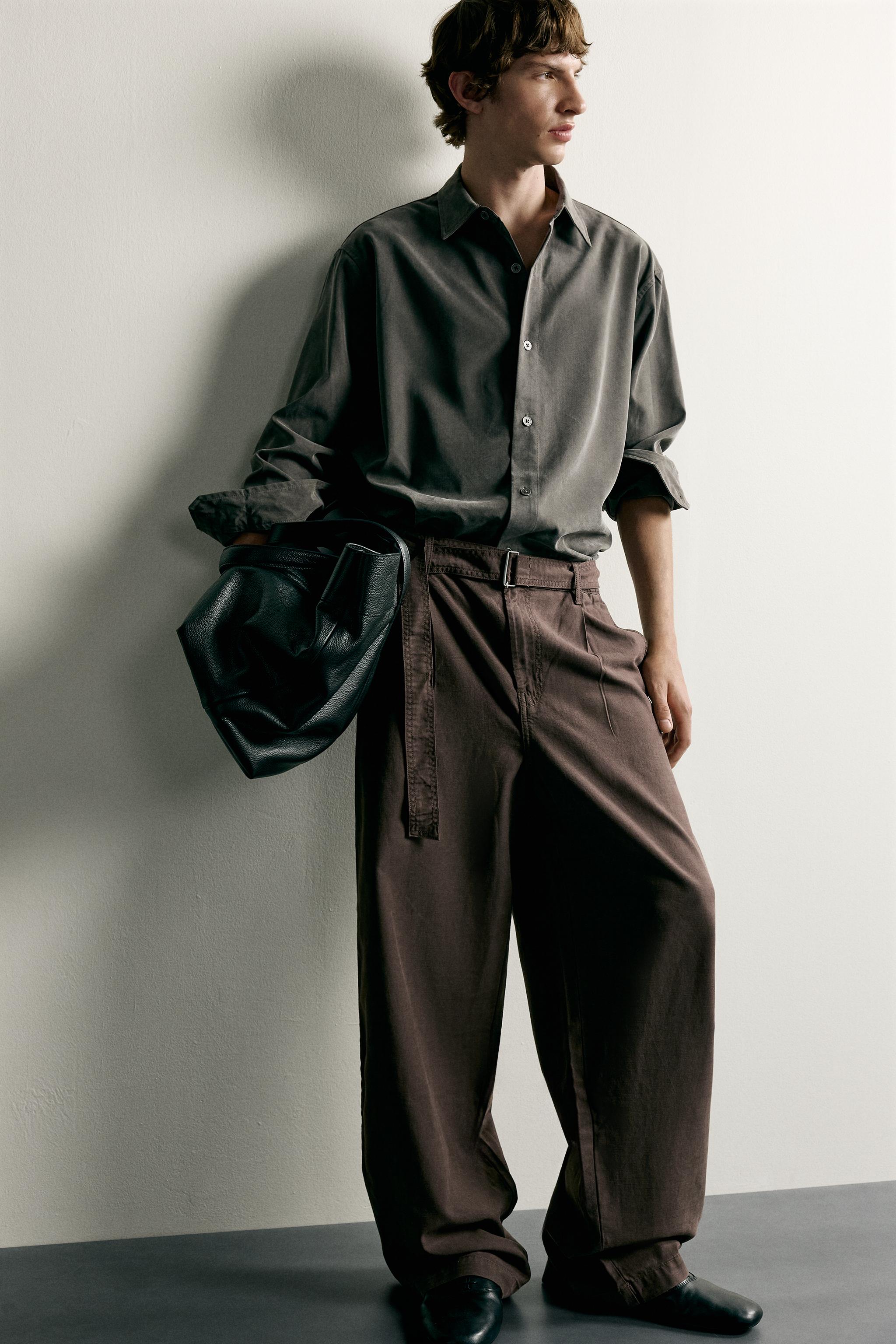 Мужские брюки Zara RELAXED FIT BELTED PLEATED PANTS — фото 6