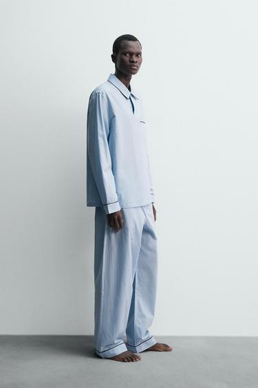 CHEMISE POLO PYJAMA JACQUARD - Bleu ciel de Zara - Image 3
