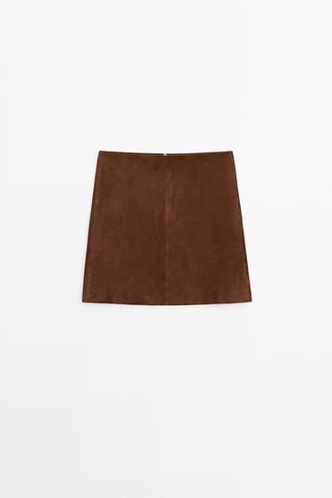 Minijupe en cuir effet daim - Marron / Taupe de Zara