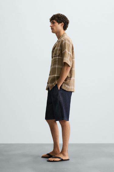 CHECKED LINEN/COTTON SHIRT - Brown by Zara - Image 3