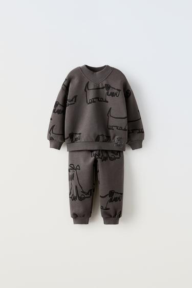 ТОЛСТОВКА И БРЮКИ ИЗ МЯГКОЙ ТКАНИ С ПРИНТОМ «СОБАКА» — АНТРАЦИТОВО-СЕРЫЙ от Zara — изображение 0