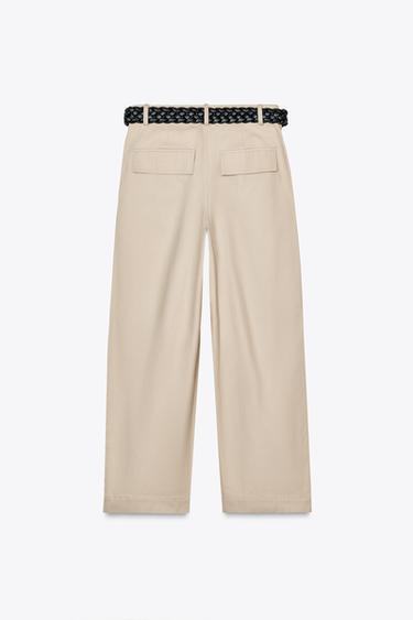 PANTALON COUPE CAROTTE AVEC CEINTURE - Sable de Zara - Image 5