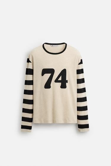 LIMITED EDITION NUMBER PANEL T-SHIRT - Ecru / Black by Zara
