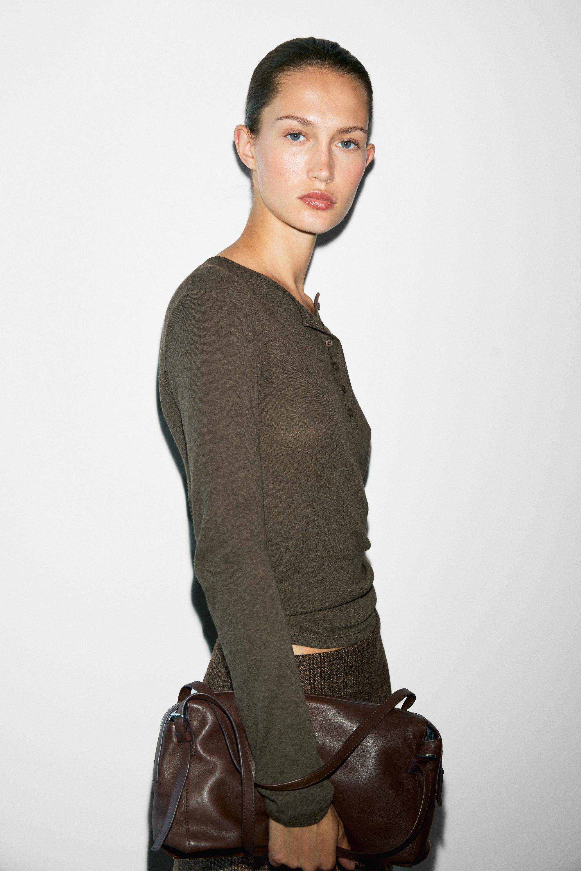 Long sleeve cotton blend henley