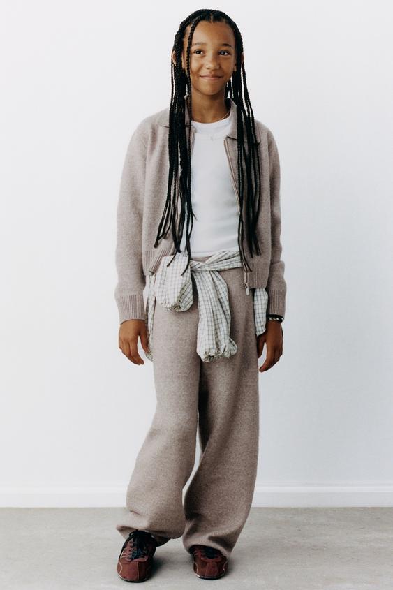 WIDE-LEG KNIT TROUSERS - Brown / Taupe by Zara - Image 0