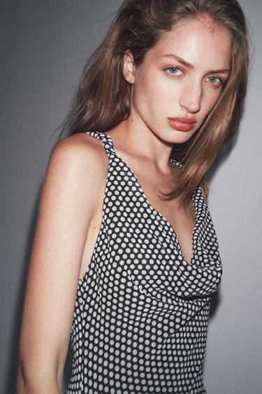 ZW COLLECTION POLKA DOT MIDI DRESS - Black / White by Zara - Image 1