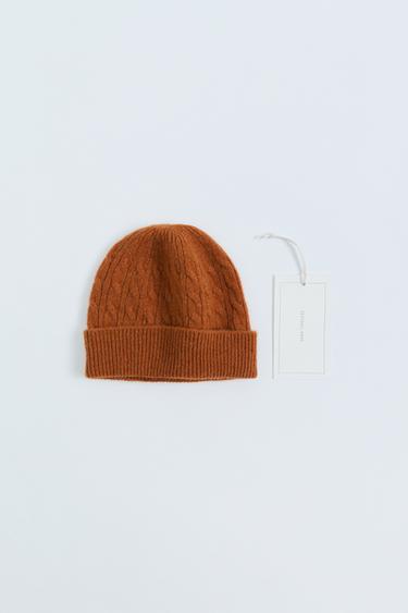 Zara TIMELESS – BONNET EN MAILLE À TORSADES 100 % LAINE - Rouge orangé de Zara