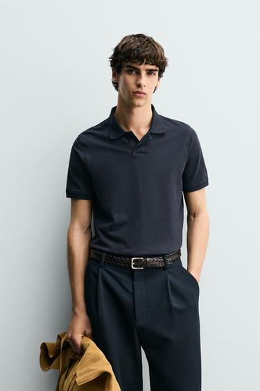 PIQUÉ TEXTURED POLO SHIRT - Navy blue by Zara