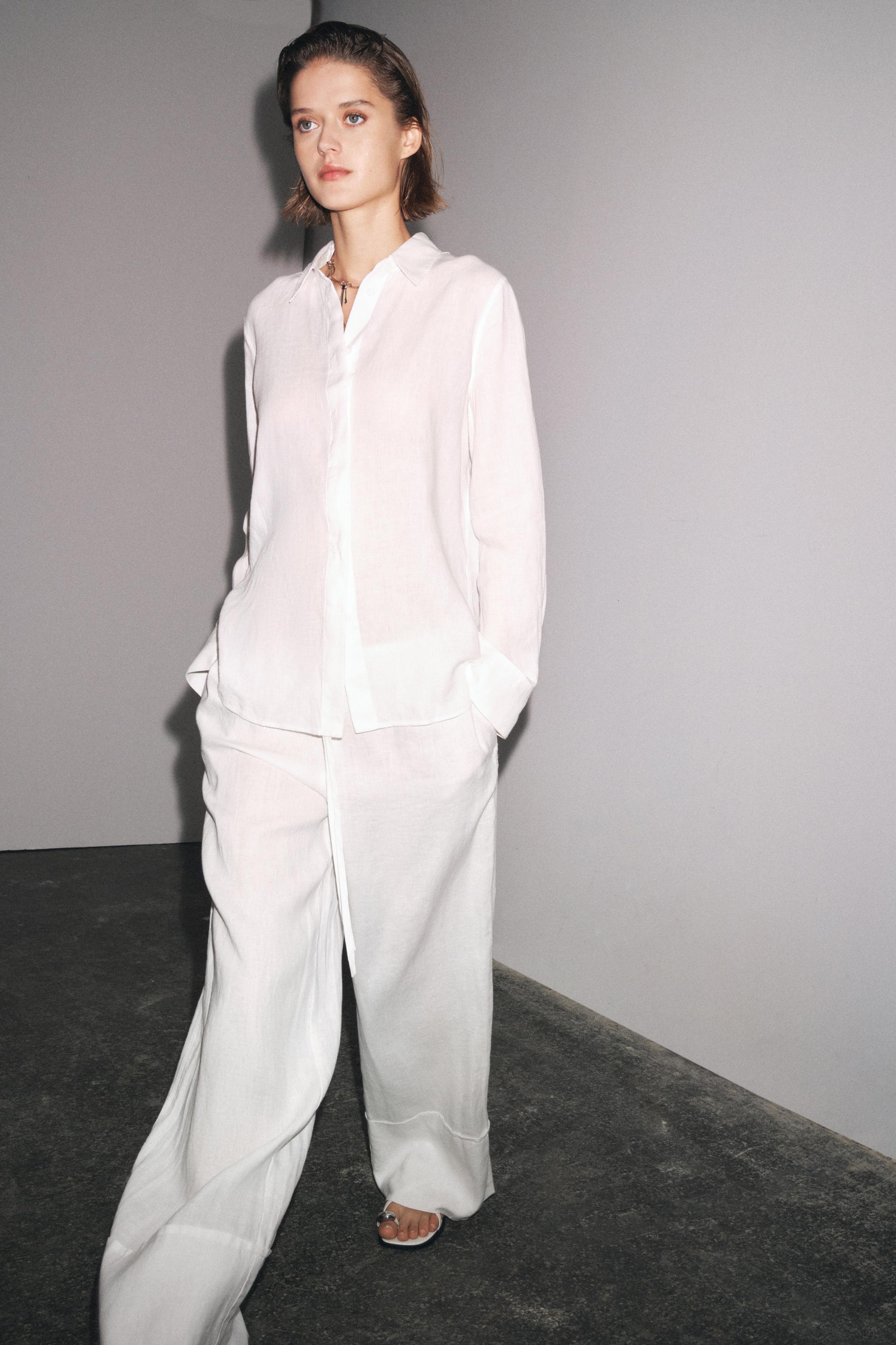 ZW COLLECTION リネン100% パラッツォパンツ - ブラウン | ZARA