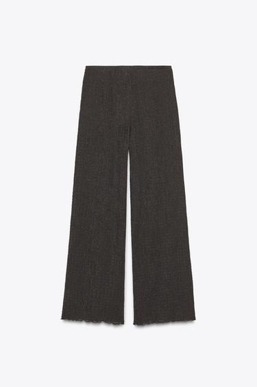 PANTALON LARGE TEXTURÉ - Marron foncé de Zara - Image 1