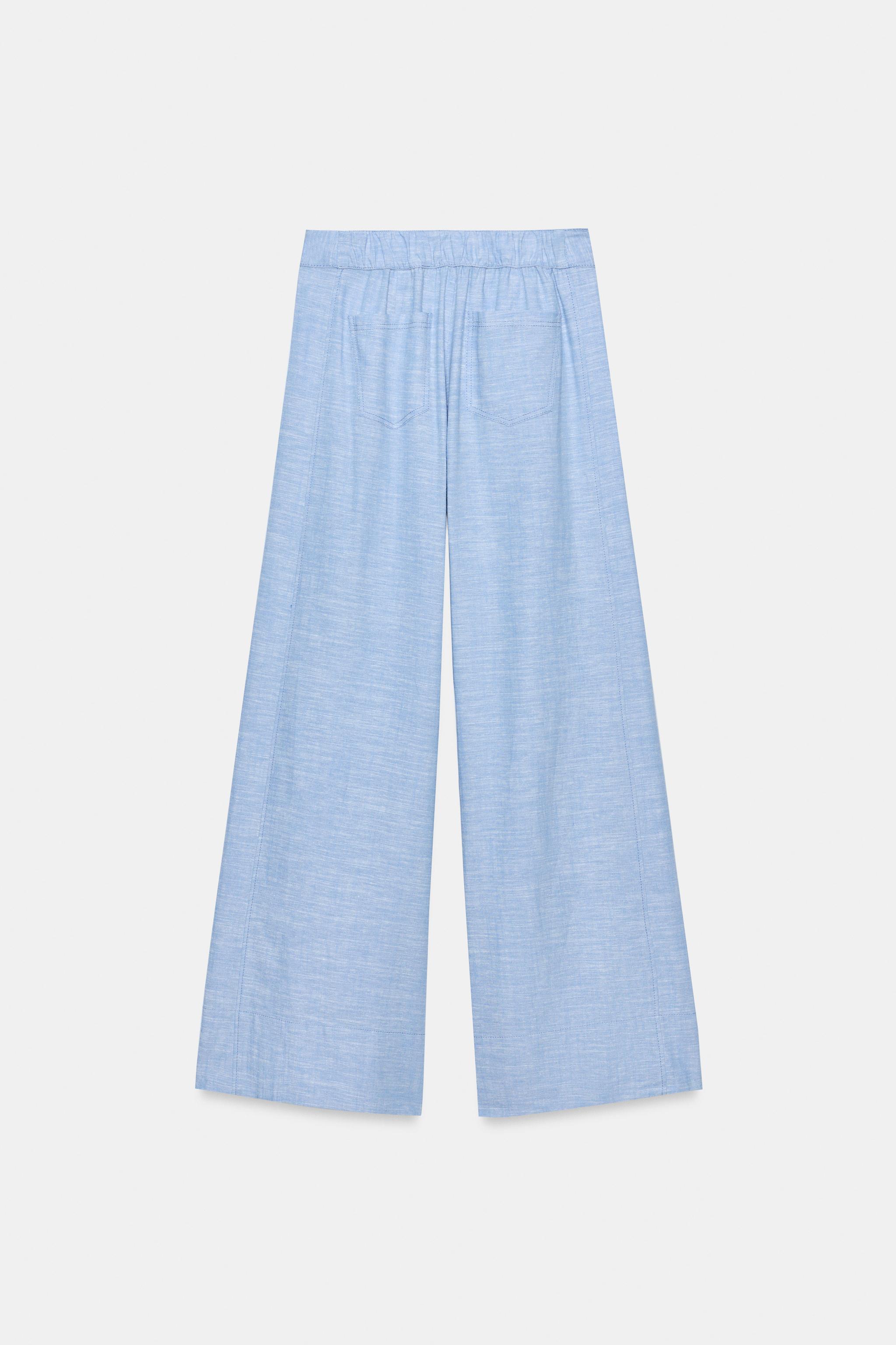 KETEN KARIŞIMLI GENİŞ PAÇA PANTOLON - Görsel 5