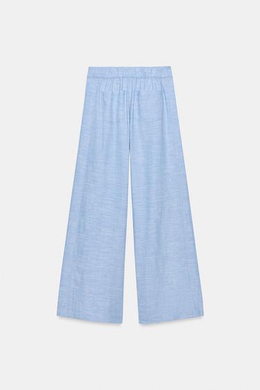 PANTALON LARGE AVEC LIN - Bleu clair de Zara - Image 4