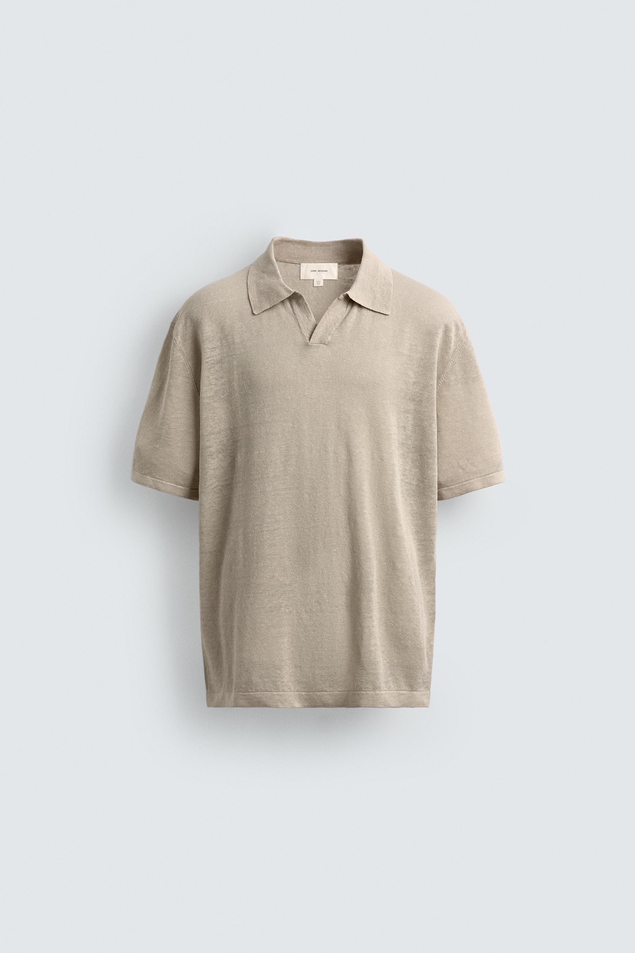 REGULAR FIT 100% LINEN KNIT POLO SHIRT — Oyster-white