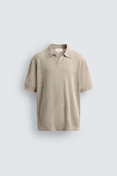 بولو محاك بقصة REGULAR FIT 100% كتان - أبيض مكسور الخاص بـ Zara