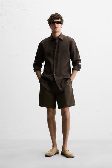 100% LINEN SHIRT - Chocolate by Zara - Image 0