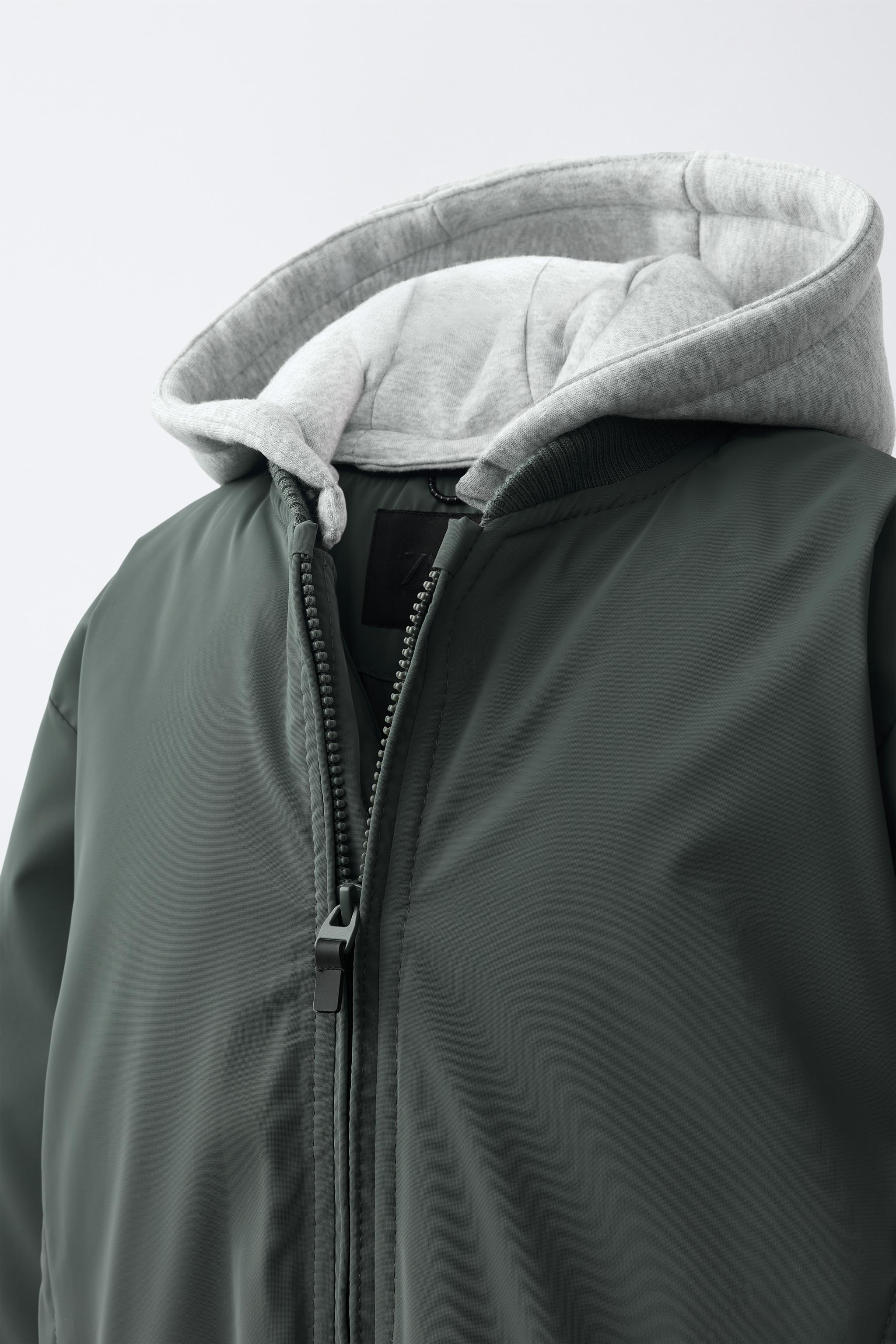 RUBBERIZED BOMBER JACKET WITH DETACHABLE HOOD - Khaki | ZARA