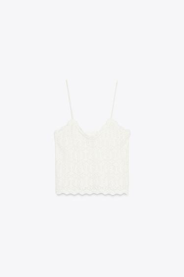 Zara CUTWORK STRAPPY TOP - Ecru