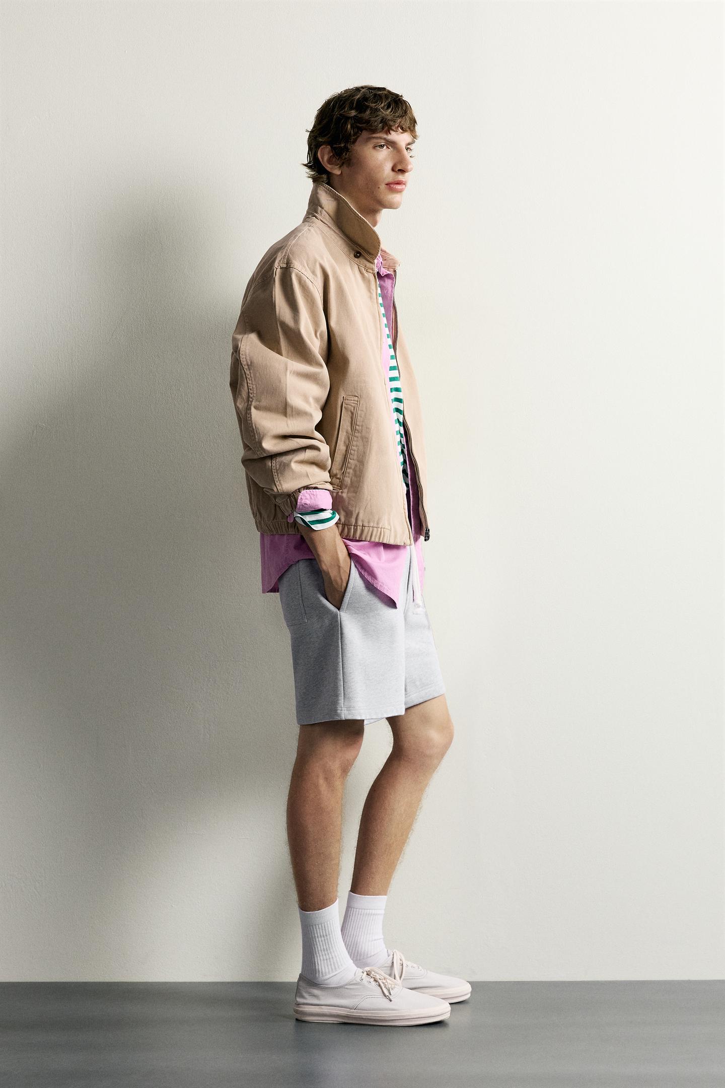 Мужские шорты Zara 0FR. Paris X ZARA Embroidered Bermuda, цвет: Серый меланжевый — фото 4