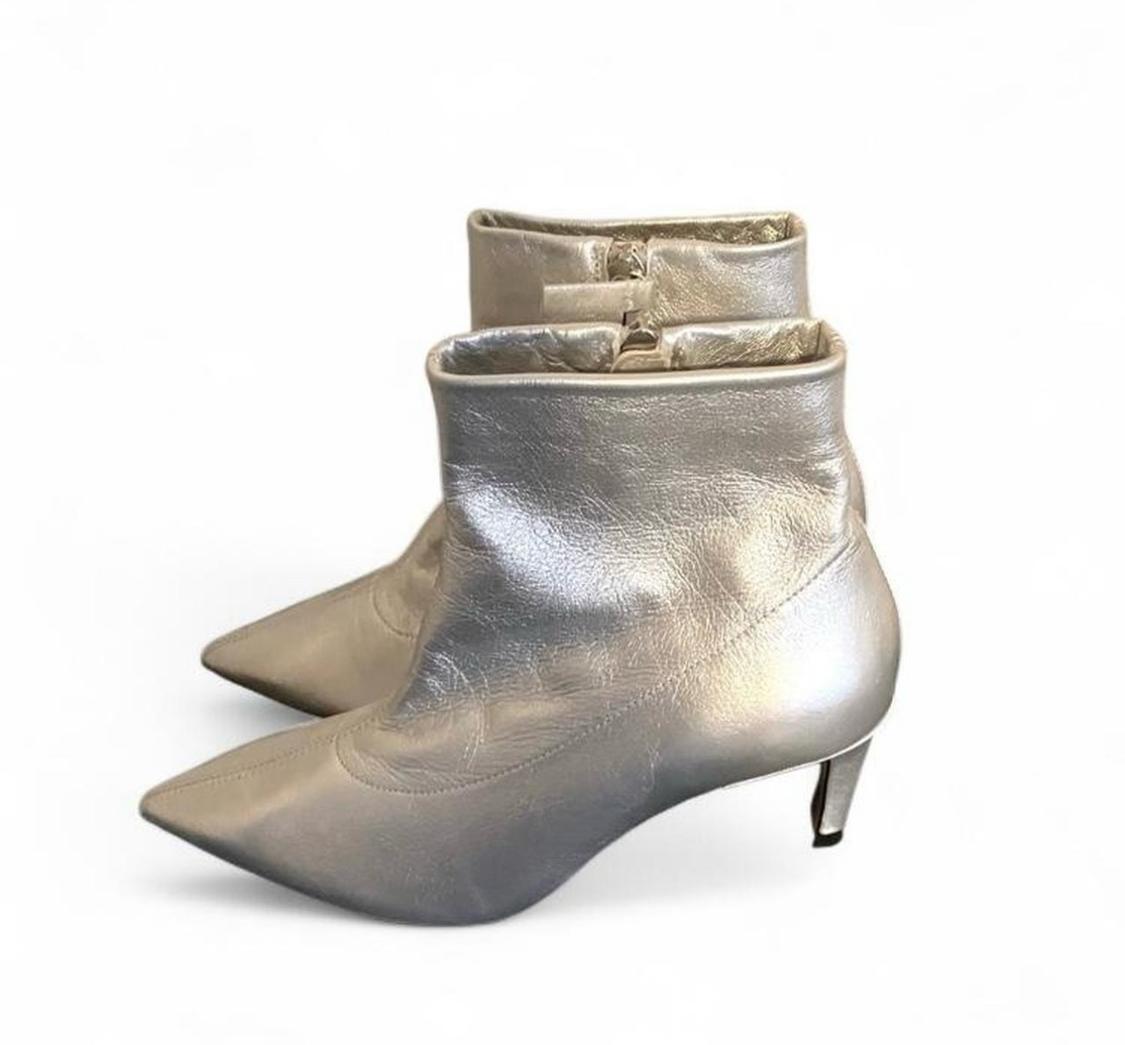ZARA SHEEP LEATHER ANKLE BOOTS SIZE 6.5 NEW, METALIC, ZIP UP, 3 INCH HEEL - Image 4